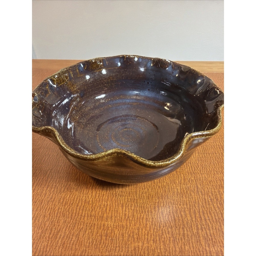 1990s Vintage Hand Thrown Stoneware Ceramic Bowl Signed by Artist Blue 6"